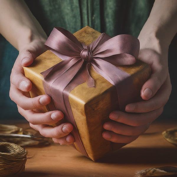 wrapped gift box in hands