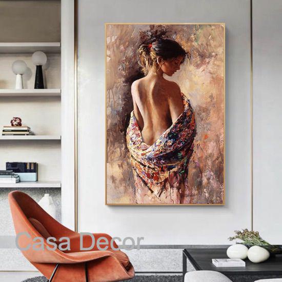 Backless girl wall painting multi colour